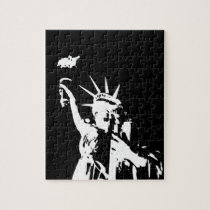 Statue noire et blanche de silhouette de liberté puzzles