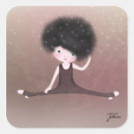 Stretching Girl with flyffy hair sticker Klistermärke