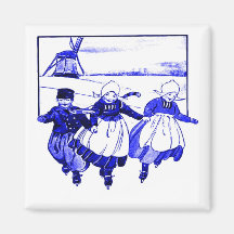 Style de Delft, enfants bleus de Ducth sur des pat Magnets Pour Réfrigérateur