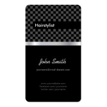 Styliste en coiffure - Checkered noir élégant Cartes De Visite Professionnelles
