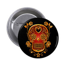 Sucrez le crâne avec des roses, le jaune et le rou badges avec agrafe