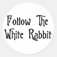 Suivez le lapin blanc autocollant rond