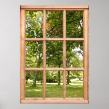 Sun par la vue d'arbres d'une fenêtre affiches