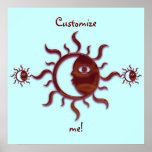 Sun tribal rouge personnalisable et lune affiches