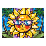 Sun tropical lumineux et coloré et paumes carton d'invitation
