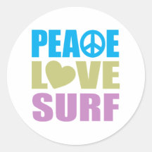 Surf d'amour de paix autocollant rond