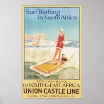 Surf se baignant en Afrique du Sud, cru Affiches
