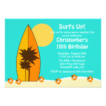 Surf vers le haut d'invitation d'anniversaire de n