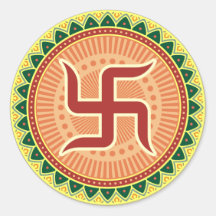 Svastika avec le style indien traditionnel Mandana Autocollants Ronds