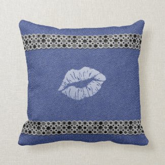Coussin décoratif "Blue Lips", Jeans et métal