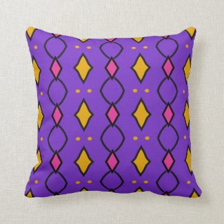 Coussin décoratif carré, coloré, violet à losanges