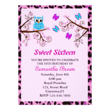 Sweet sixteen de hibou et de papillons invitations