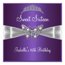 Sweet sixteen diadème argenté de pourpre d'arc de  invitations personnalisées