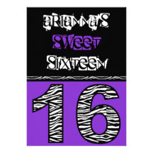 Sweet sixteen d'impression de zèbre de mod [pourpr invitations personnalisées