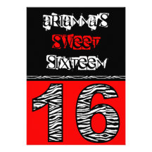 Sweet sixteen d'impression de zèbre de mod [rouge] invitations personnalisées