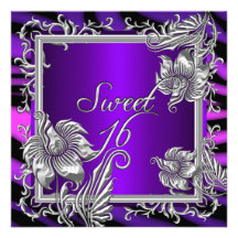 Sweet sixteen pourpre d'argent de roses indien du  cartons d'invitation personnalisés