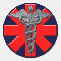 Symbole argenté de corps médical autocollant rond