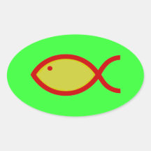 Symbole chrétien de poissons - FORT ! Or et rouge Stickers Ovales
