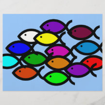 Symboles chrétiens de poissons - école d'arc-en-ci prospectus en couleur