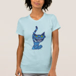 T-shirt bleu de sourire de femmes de bande dessiné t-shirts