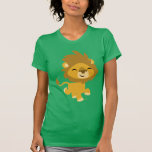 T-shirt heureux de femmes de lion de bande dessiné t-shirts