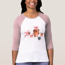 T-shirt mignon de femmes de famille de porc de ban