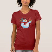 T-shirt mignon de vacances de bonhomme de neige