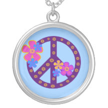 T-shirts et cadeaux de symbole de paix de fleurs collier