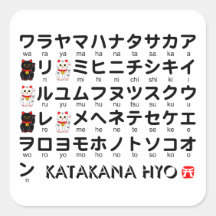 Table japonaise de katakanas (alphabet) stickers carrés