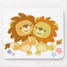 Tango mignon Mousepad de deux lions de bande dessi Tapis De Souris