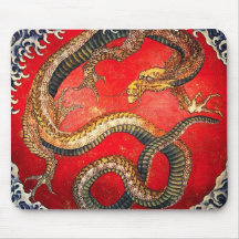 Tapis de souris japonais de dragon d'or de Hokusai