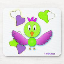 tapis de souris oiseau coeur vert rose chiaradeco