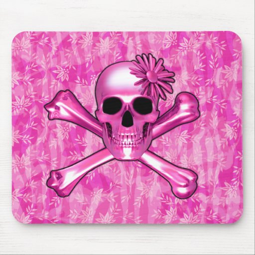 Tapis de souris rose de crâne et de fleur