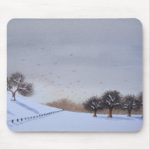 tapis rural de souris de scène de neige de paysage tapis de souris
