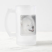 Tasse de bière givrée blanche de chien esquimau