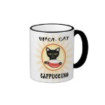 Tasse de café de cappuccino de chat noir