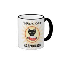 Tasse de café de cappuccino de chat noir