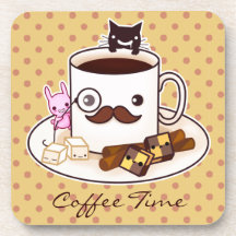 Tasse de café mignonne de moustache avec des anima dessous-de-verre