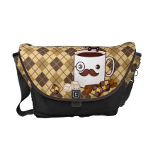 Tasse de café mignonne de moustache sur le Jacquar Sacoche