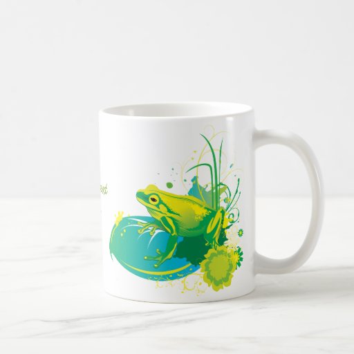 Tasse de coutume de vert jaune de grenouille