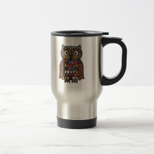 Tasse de voyage de hibou de patchwork
