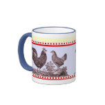 Tasse démodée classique de cuisine de deux poulets