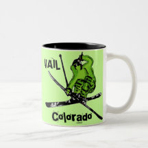 Tasse verte au néon de thème de skieur de Vail le 