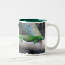 Tasse verte et blanche de Gecko géant de jour du M