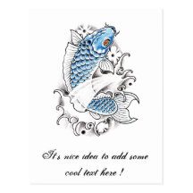 Tatouage bleu japonais oriental frais de poissons  cartes postales