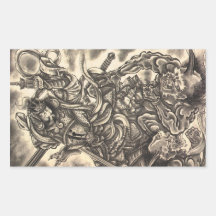 Tatouage japonais vintage classique frais d'encre  sticker en rectangle