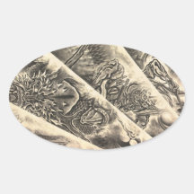 Tatouage japonais vintage classique frais d'encre  sticker ovale