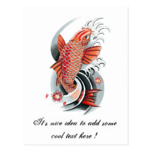 Tatouage rouge japonais oriental frais de poissons cartes postales