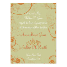 Taupe blanc orange de faire-part de mariage chréti carte postale