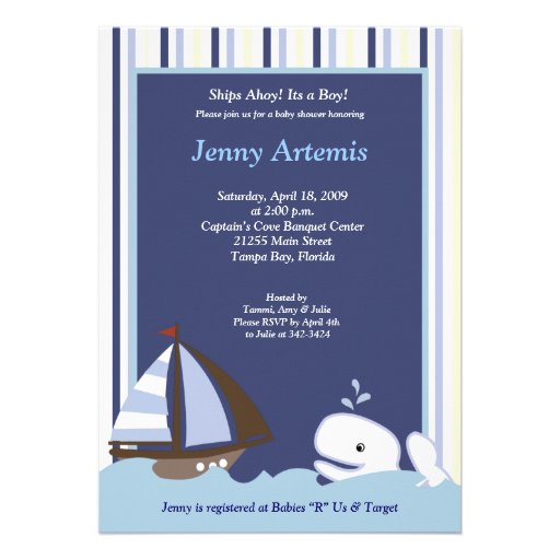 {Tba} Oh baby shower nautique de bateau de voilier Invitations Personnalisées